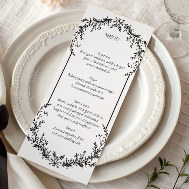 Floral Black and White Line Art Wedding | Menu (Criador carregado)