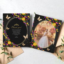 Floral Black Butterfly Quinceañera Foto