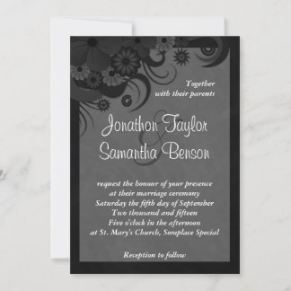 Floral Black e Cinza 5" x 7" Convites para Casamen