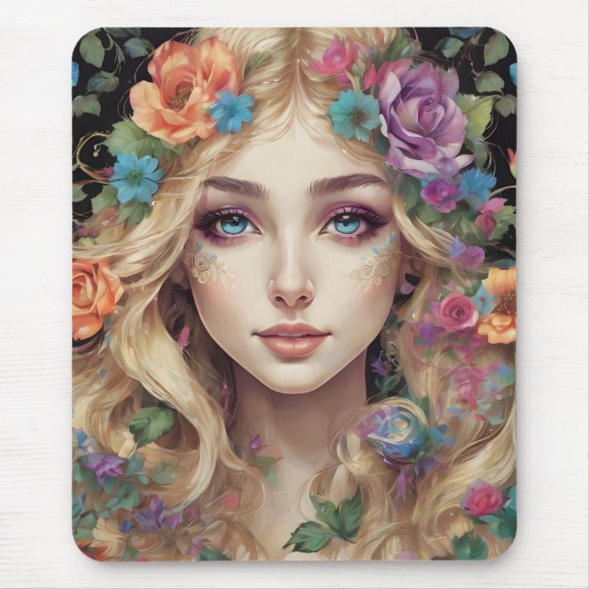 "Floral Blonde Portrait" Art Mouse Pad (Frente)