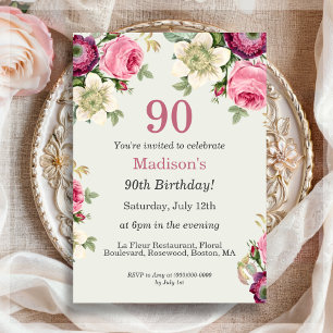 Floral Bloom Convite de aniversário de 90