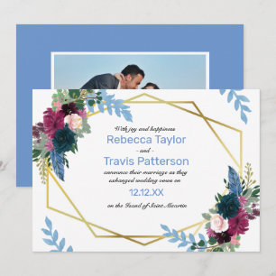 Floral Blooms Blue Photo - Anúncio de casamento