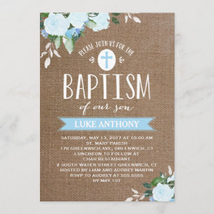 Floral Blooms Burlap Azul Convite Baptism