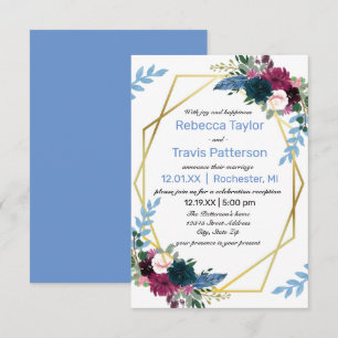 Floral Blooms Mod Azul - 3x5 Anúncio de Casamento/