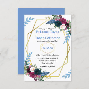 Floral Blooms Mod Blue - Convite De Casamento 3X5