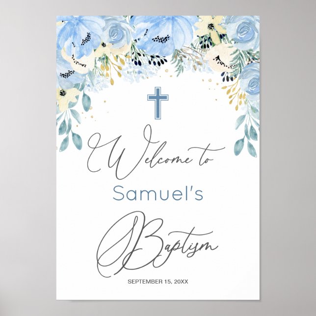 Floral Blue Baby Boy Poster (Frente)