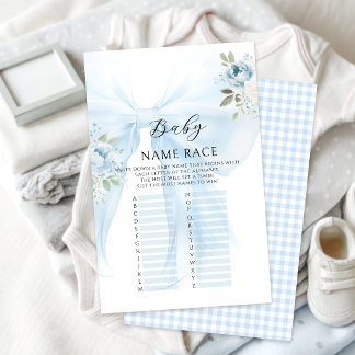 Floral Blue Bow Baby Name Race Shower Games