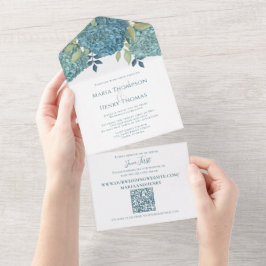 Floral Blue Hydrangea QR Code Convidado Endereçado