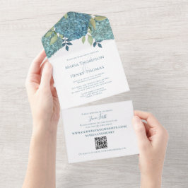 Floral Blue Hydrangea QR Code Convidado Endereçado