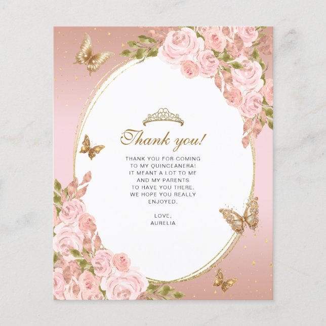 Floral Blush Borboleta Rosa Quinceanera Foto (Frente)