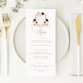 Floral Blush Burgundy Crest Menu de Casamento
