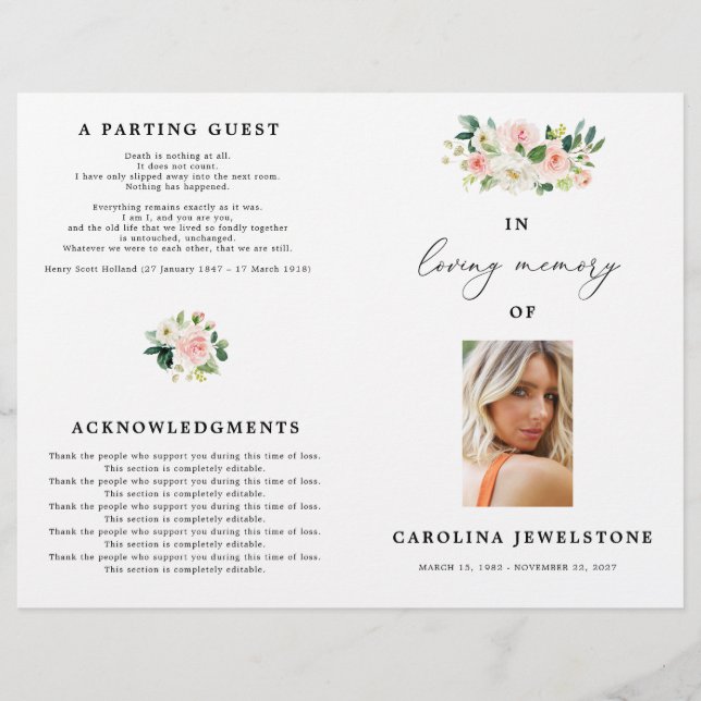 Floral Blush Celebration Of Life Program (Frente)