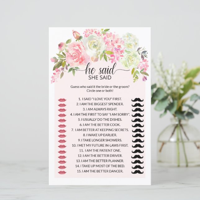 Floral Blush E Cream Ele Disse Que Disse Jogo De B (Em pé/Frente)