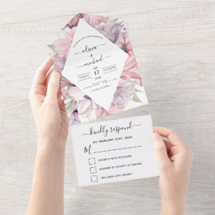 Floral Boho Dusty Casamento Púrpura Rosa RSVP