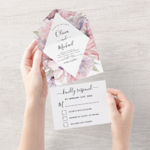 Floral Boho Dusty Casamento Púrpura Rosa RSVP