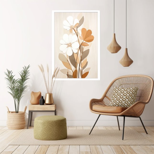 Floral Boho Meio século Moderno Impressão (Transform your space with the timeless beauty of mid century modern boho floral art print. )