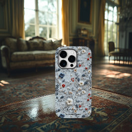 Floral bordado azul e vermelho personalizado com a