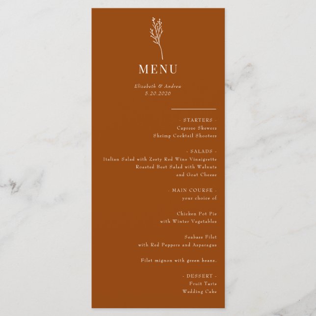 Floral Botânica Minimalista | Menu Casamento (Frente)