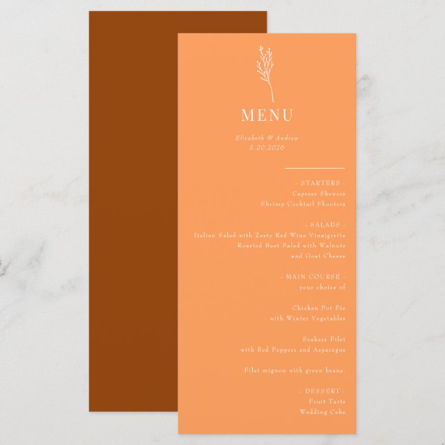 Floral Botânica Minimalista | Menu Casamento (Frente/Verso)
