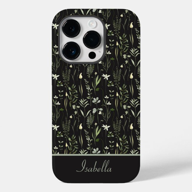 Floral Botânico Moderno Bonito Verde e Preto (Verso)