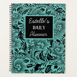 Floral Botânico Preto no Planejador Azul