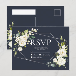 Floral Branco Azul Geométrico Sem Menu RSVP