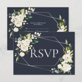 Floral Branco Azul Geométrico Sem Menu RSVP