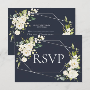 Floral Branco Azul Geométrico Sem Menu RSVP