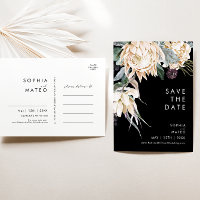 Floral Branco | Cartão Postal Black Save The Date