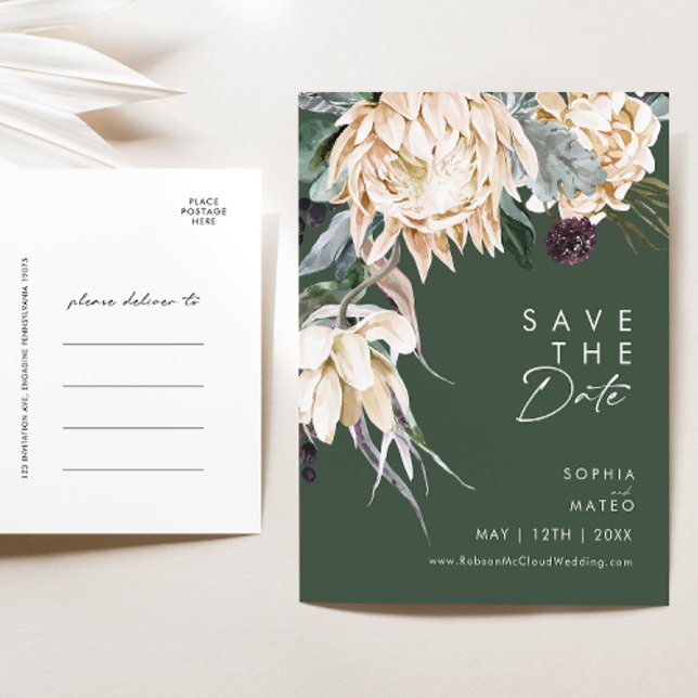 Floral Branco | Cartão Postal de Anúncio de Data d (Criador carregado)