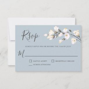 Floral Branco de Aquarela Azul RSVP de Casamento A
