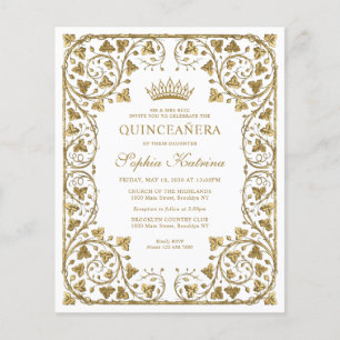 Floral Branco de Orçamento Dourado Tiara Quinceane