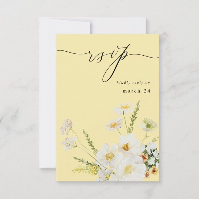 Floral branco e amarelo com RSVP 2 amarelo (Frente)