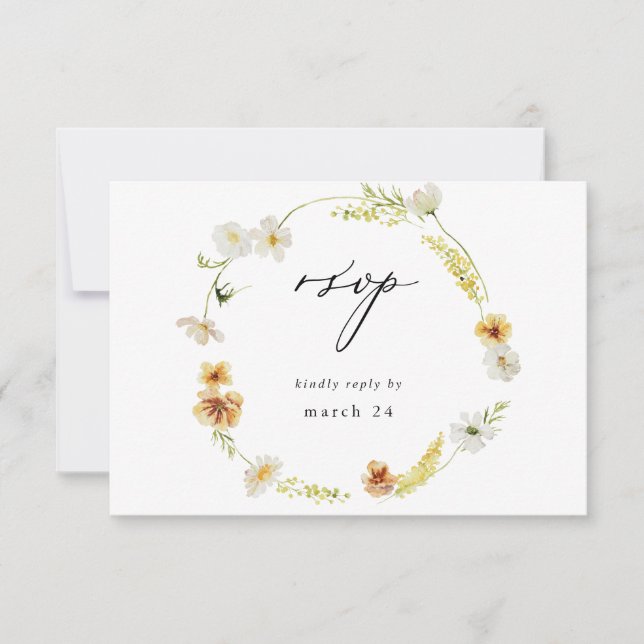 Floral Branco e Amarelo com RSVP de Refeição (Frente)