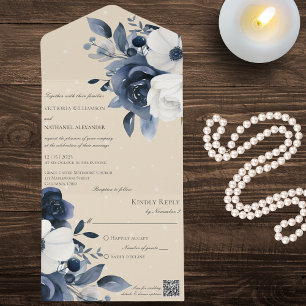 Floral Branco e Azul Inverno no Código QR do Blush