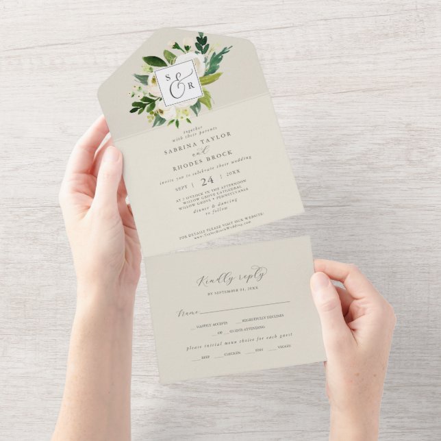 Floral Branco Elegante | Casamento de Monograma de (Aba destacável)