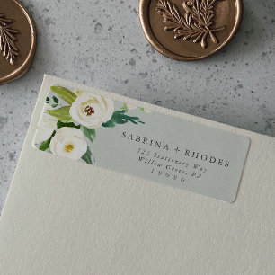Floral Branco Elegante Etiqueta de Endereço de R
