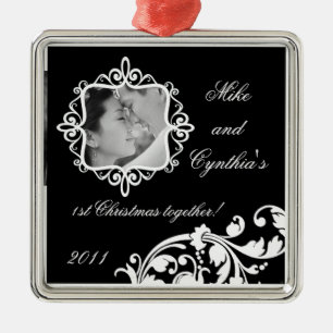 Floral Branco Preto para Ornamento de Fotos Person