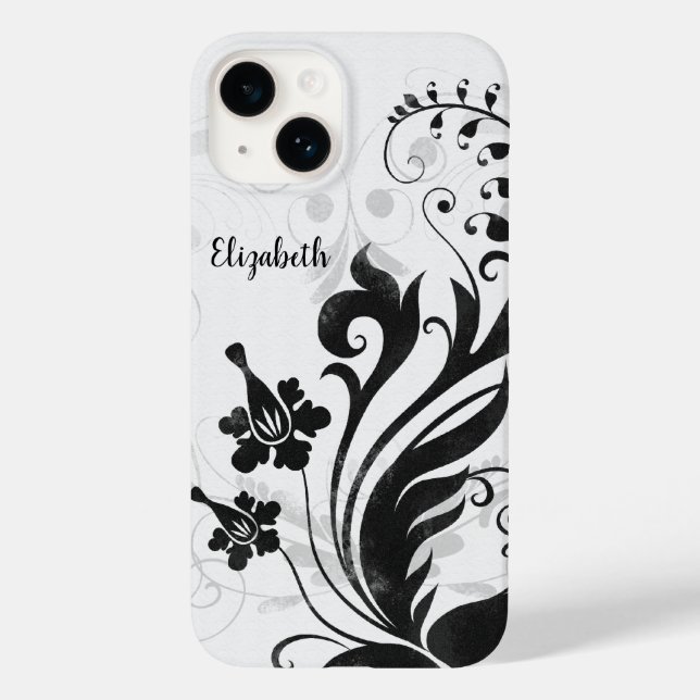 Floral branco preto personalizado (Verso)