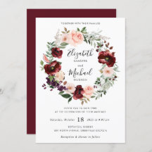 Floral Burgundy Blush Greenery Wreath Convite