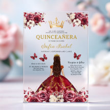 Floral Burgundy Butterfly Princess Quinceanera