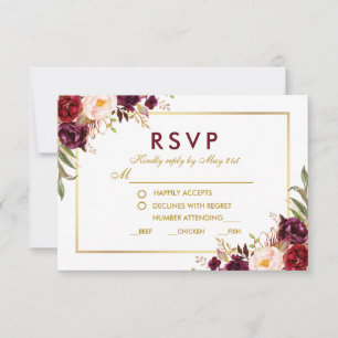 Floral Burgundy Dourada RSVP B