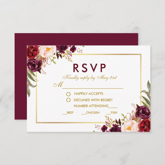 Floral Burgundy Dourada RSVP BG (Frente/Verso)