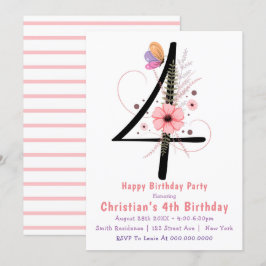 Floral Butterfly 4º Aniversário Convites