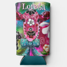 Floral Caprichoso Vaca Rosa Azul Escuro Personaliz