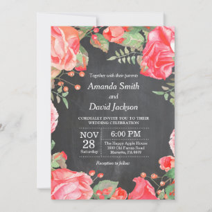 Floral Casamento Convite Red Watercolor Floral