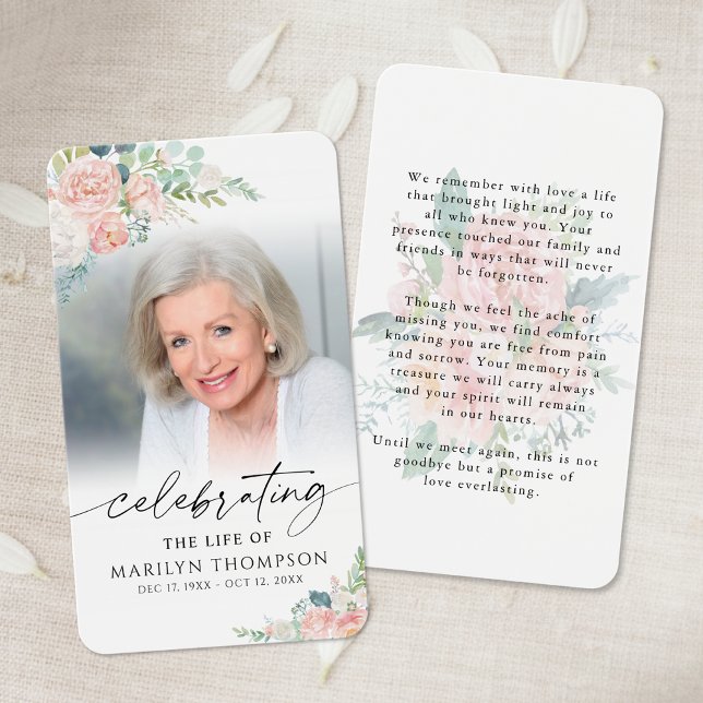 Floral Celebration of Life Photo Prayer Card (Criador carregado)