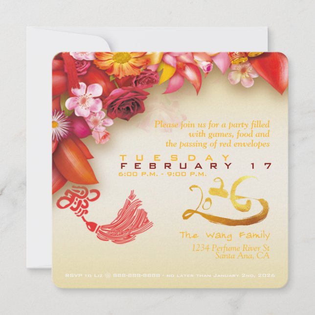 Floral Chinese gold Paper-cut Horse 2026 PSqInv (Frente)