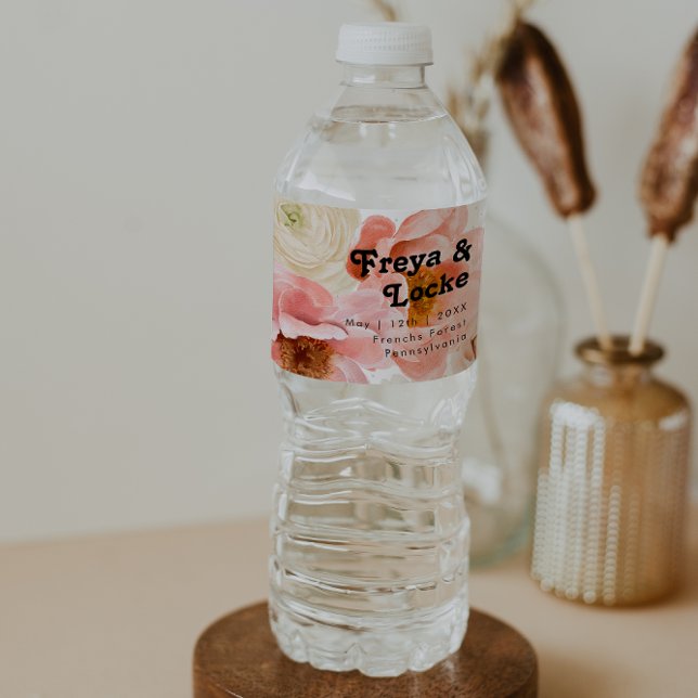 Floral Colorida Negrito | Rótulo da garrafa de águ (Criador carregado)