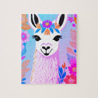 Floral Colorida Retro Llama Jigsee Quebra-cabeça